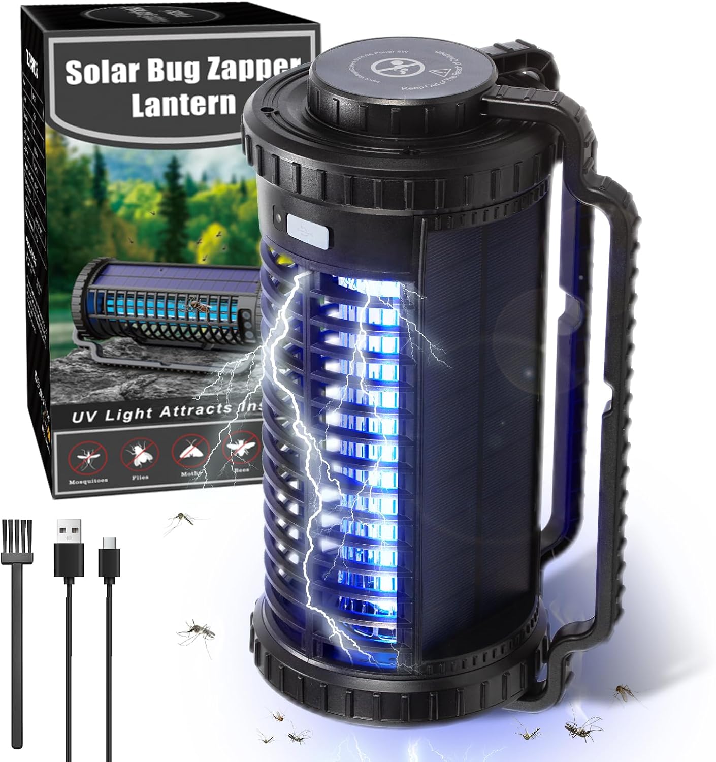 Portable Solar Powered Bug Zapper for Indoor and Outdoor Use