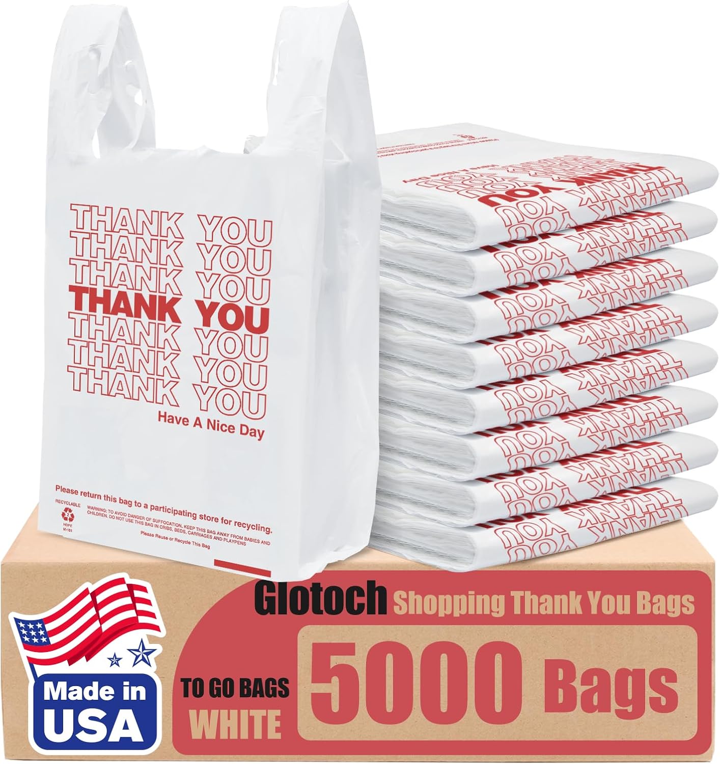 Glotoch 5000 Count Plastic Thank You Bags for Small Business