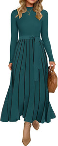 Turtleneck Ribbed Knit Midi Sweater Dress - Flattering Fall Staple