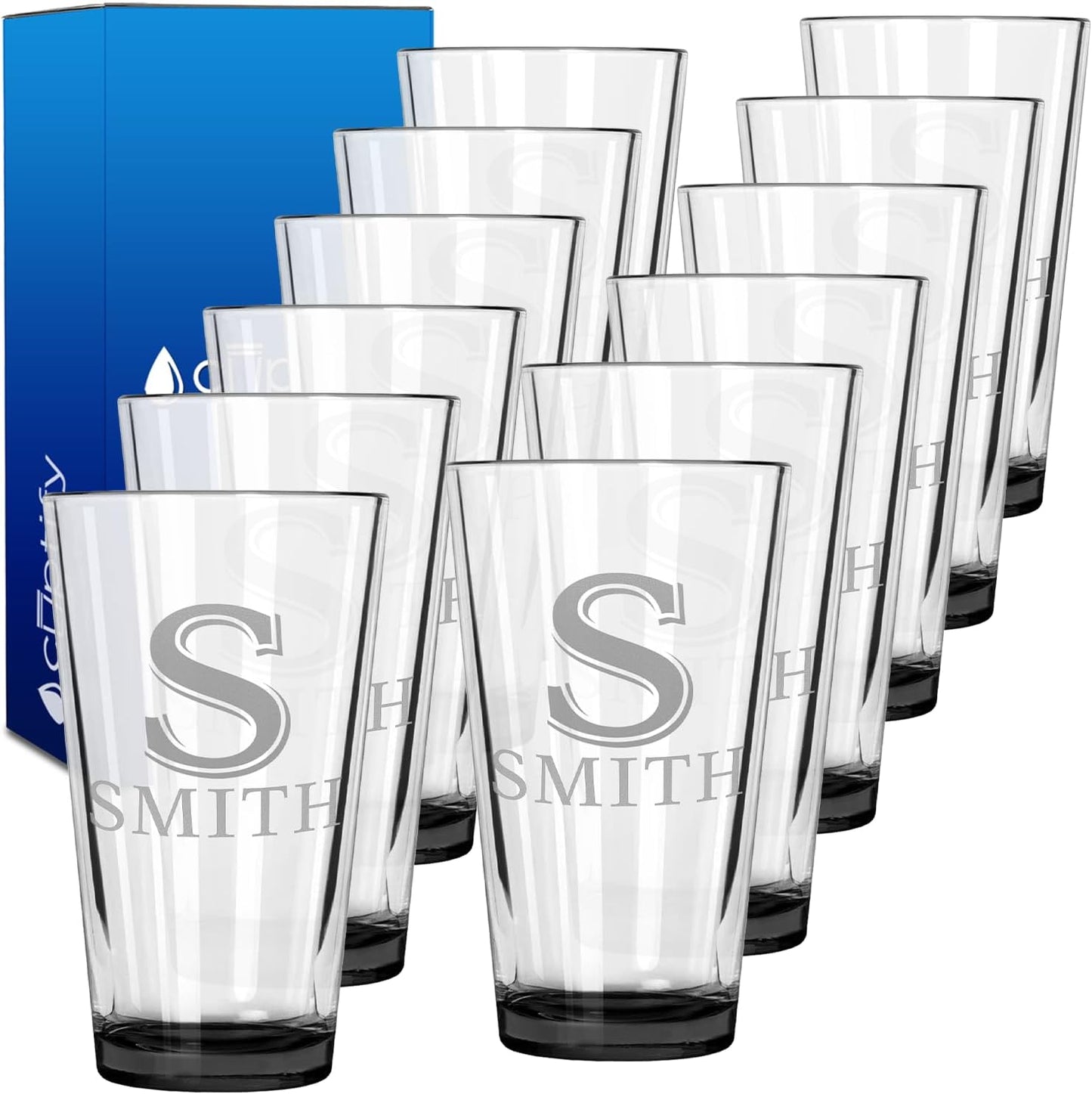 Personalized Beer Glasses Set of 12 for Custom Drinking Gifts
