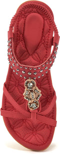 Womens Jeweled Bohemian Sandals - Comfortable Non Slip Flats