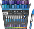 22 Flexible Brush Tip Acrylic Paint Pens Markers Set - Assorted Blue
