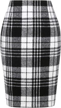 Womens Wool Plaid Pencil Skirt High Waisted Knee Length - Cozy Work