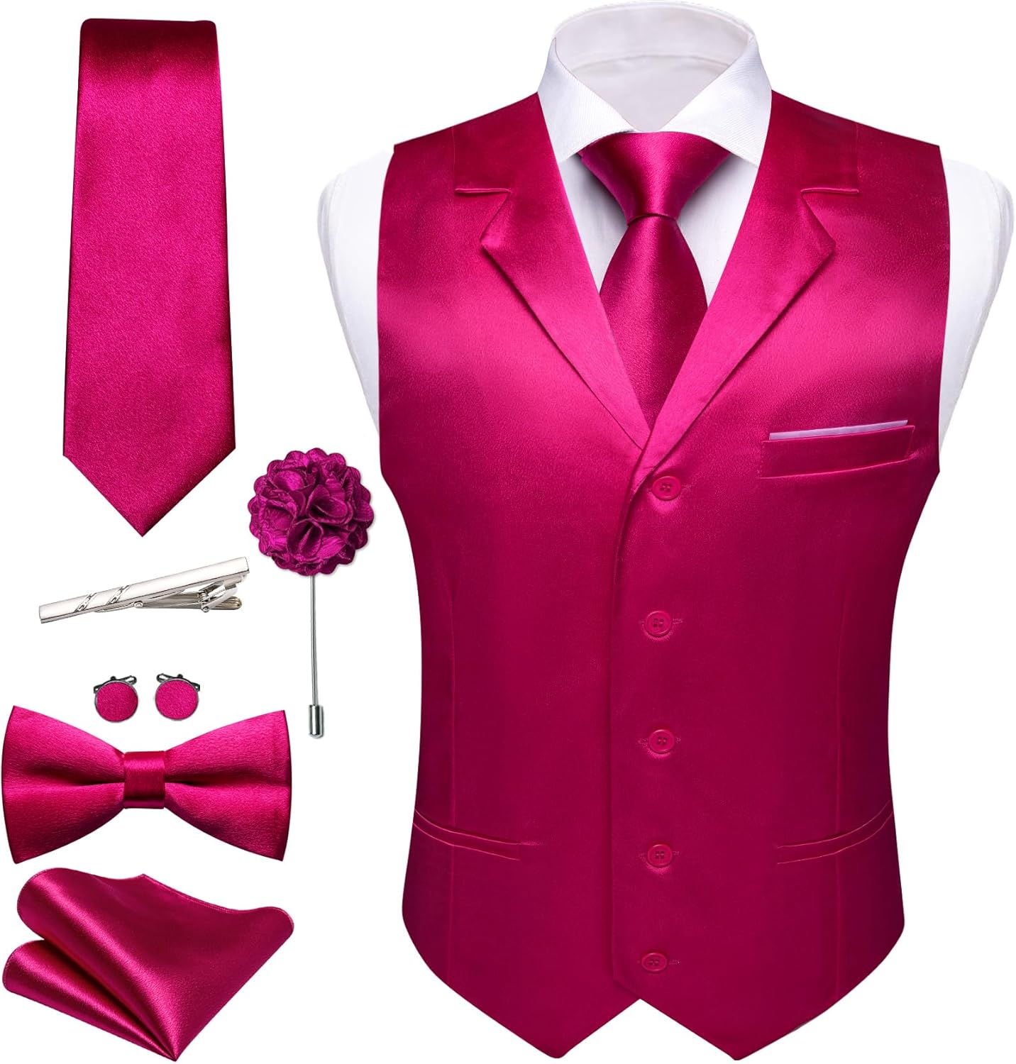 Barry.Wang Mens Formal Suit Vest Tie Bowtie Set for Weddings
