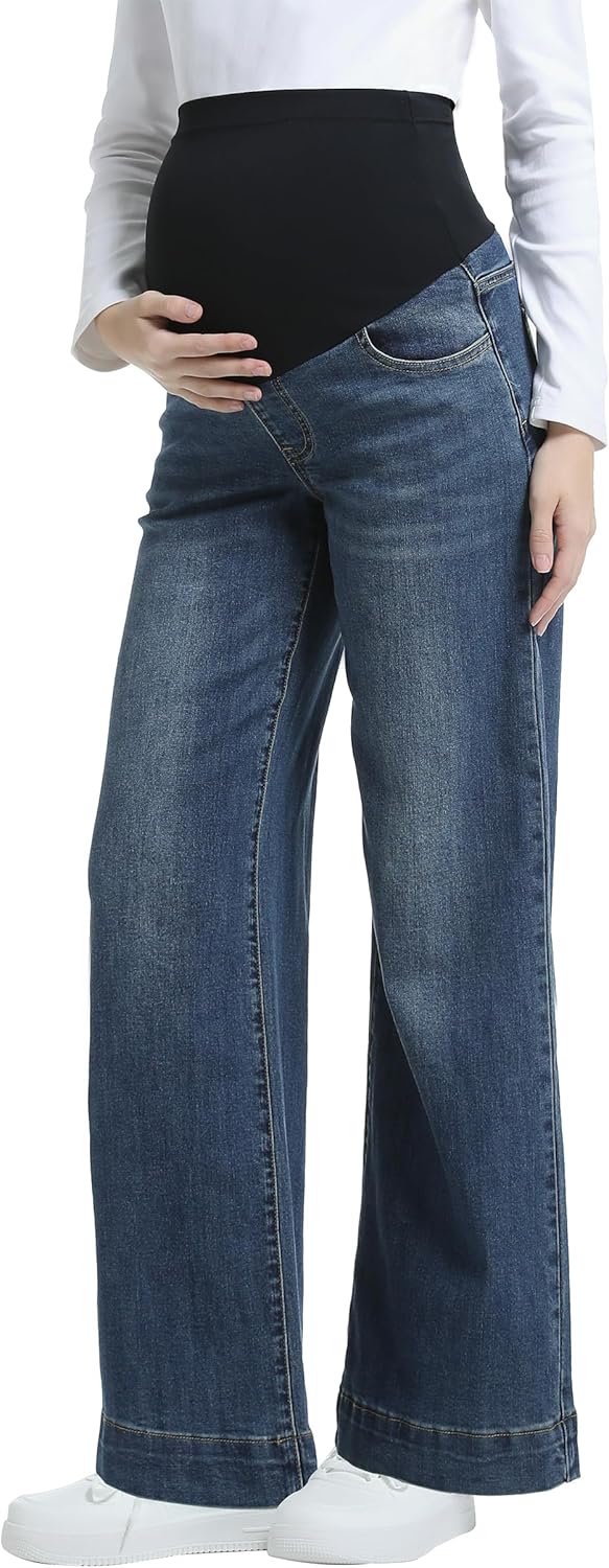 Women's Maternity Jeans Wide Leg Over The Belly Support Stretch