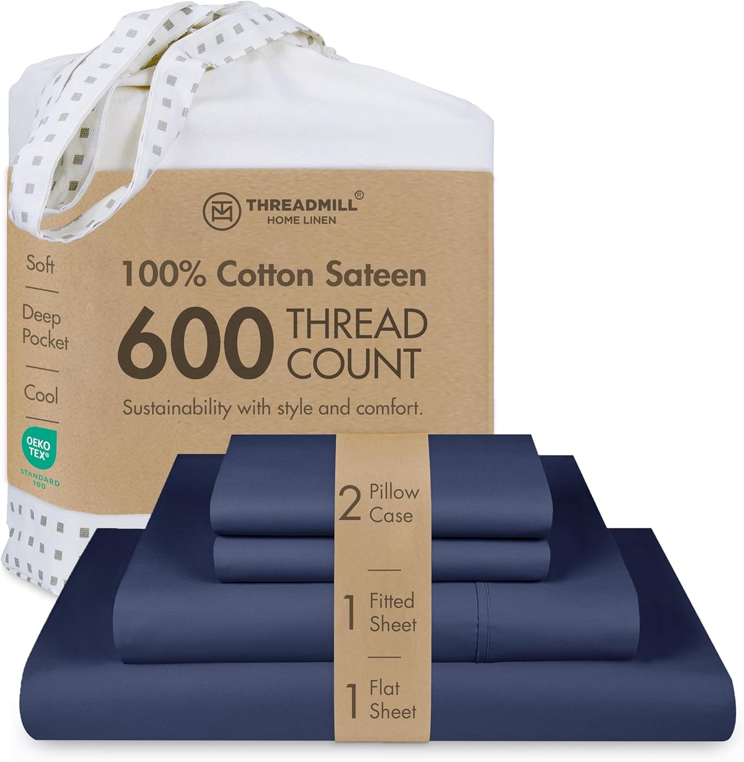 100% Cotton King Size Sheets Set - 600 Thread Count Comfort
