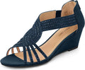 PIZZ ANNU Diana Low Wedge Sandals - Sparkly Rhinestone Dress Heels are