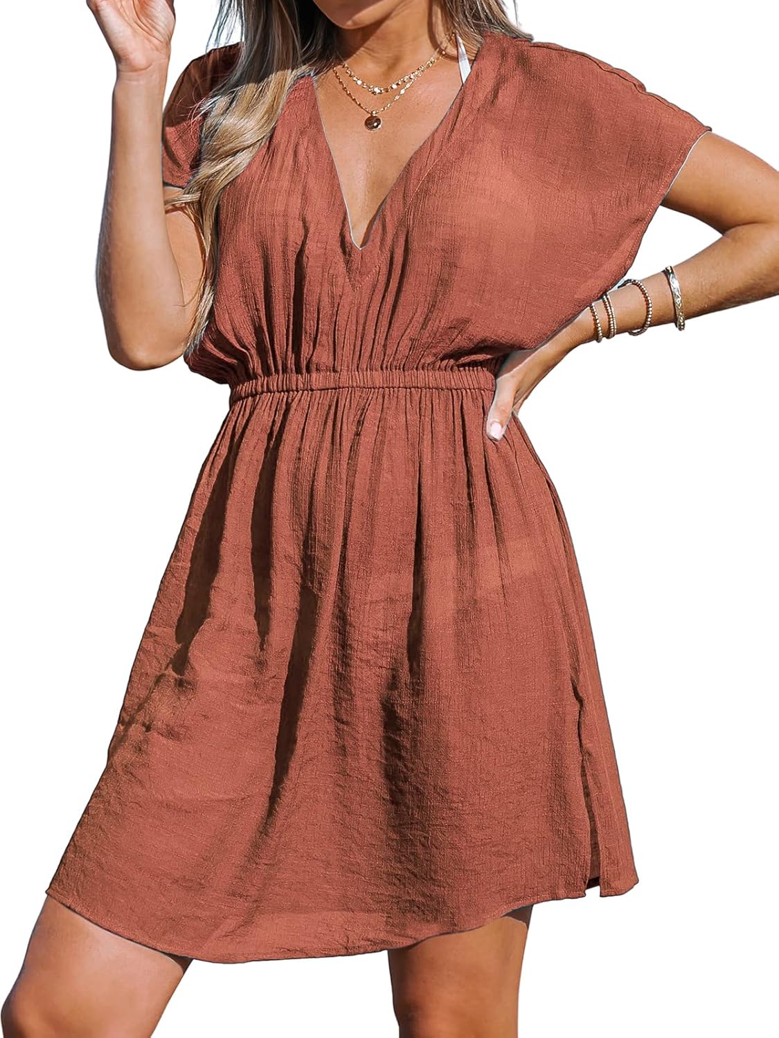 CUPSHE Women's Swimsuit Coverup V Neck Beach Dress for Summer