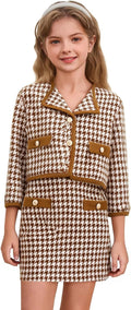 Girl's 2 Piece Houndstooth Tweed Jacket and Skirt Set - Classic Preppy
