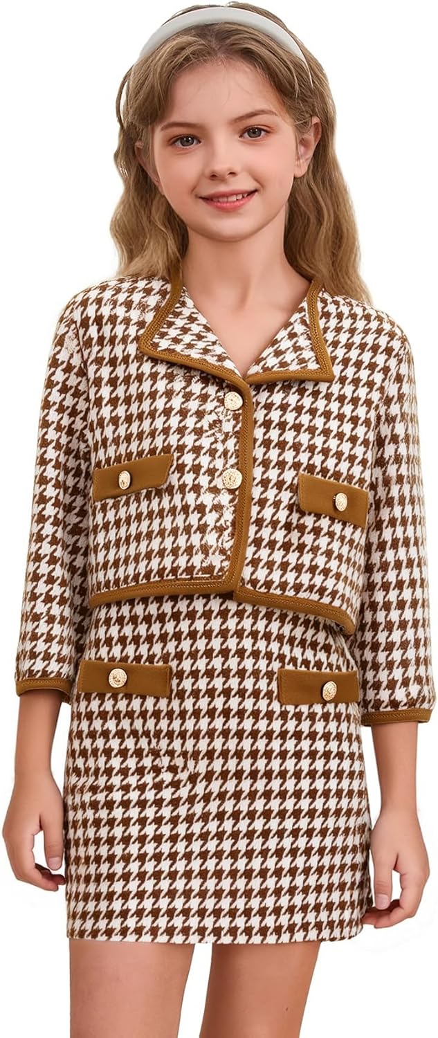 WDIRARA Girl's 2 Piece Houndstooth Outfits for Special Occasions