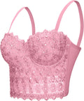 Women's Lace Rhinestone Bustier Corset Crop Top - Supportive Party Bra