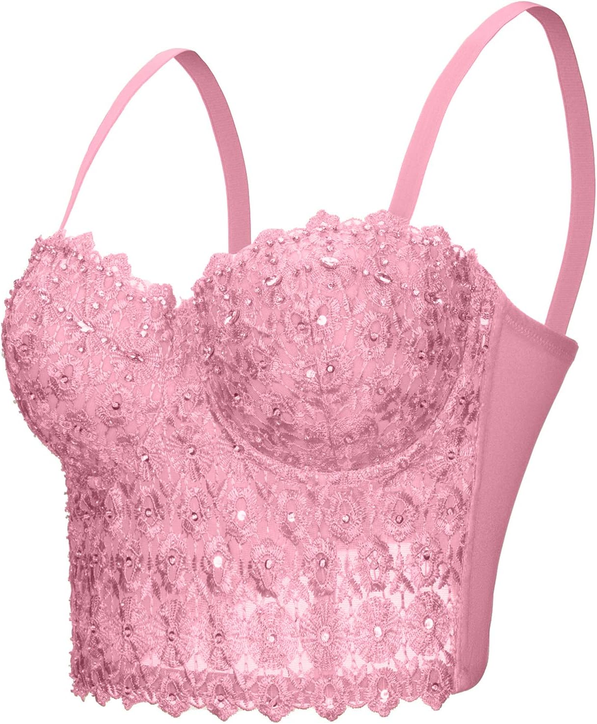 Women's Lace Rhinestone Bustier Corset Crop Top for Parties