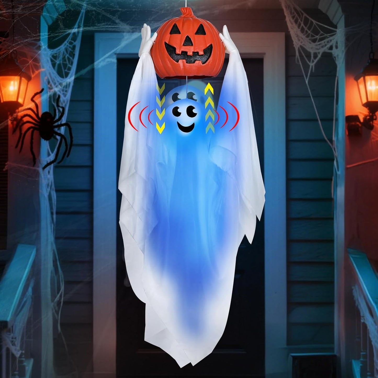 Sound Activated 43 Halloween Animatronics Ghost with Pumpkin