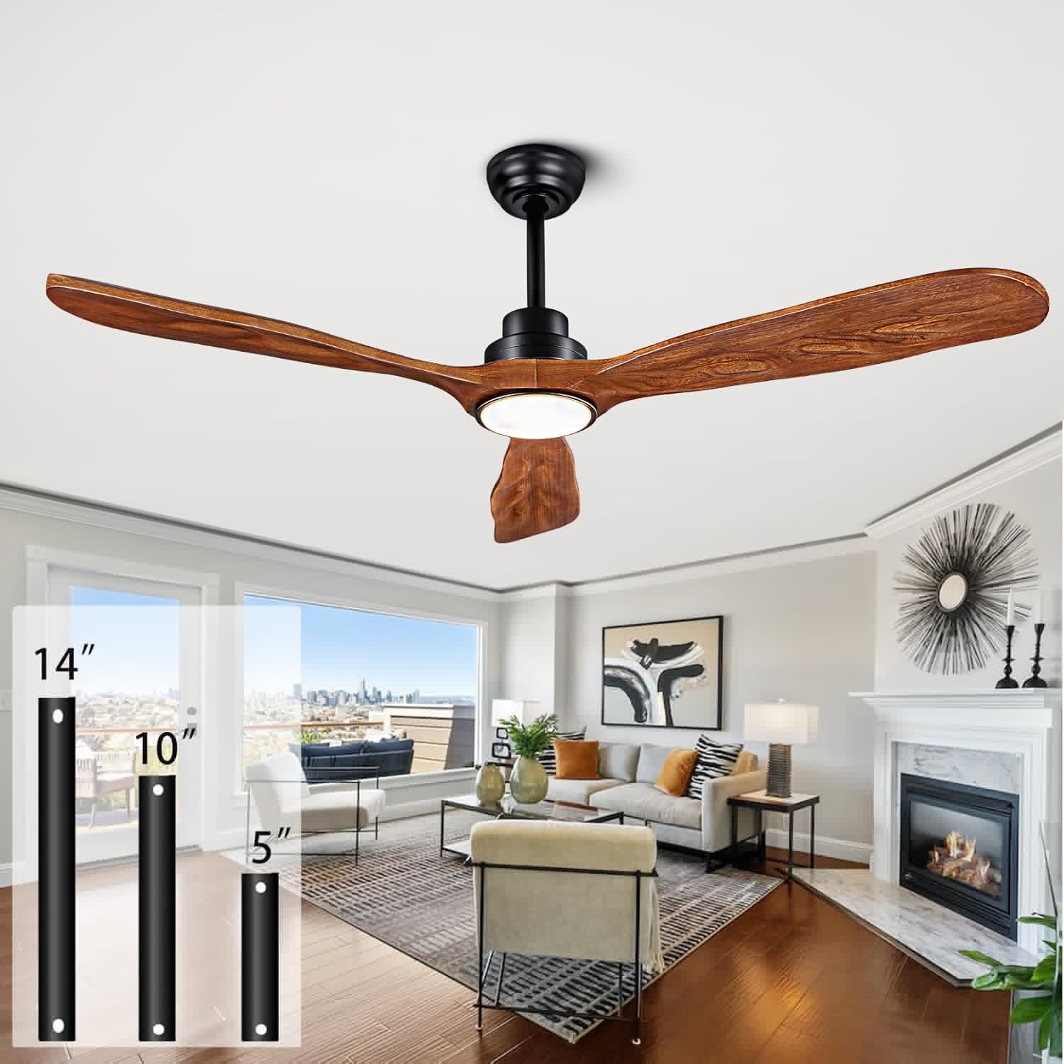 Unique 60 Inch Wood Ceiling Fan with Remote for Indoor Outdoor