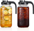 Glass Pitcher Set of 2 - 64oz Mason Jar Pitcher with Filter Lid