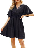 Womens Summer Swiss Dot Mini Dress V Neck Chiffon Wrap - Flattering