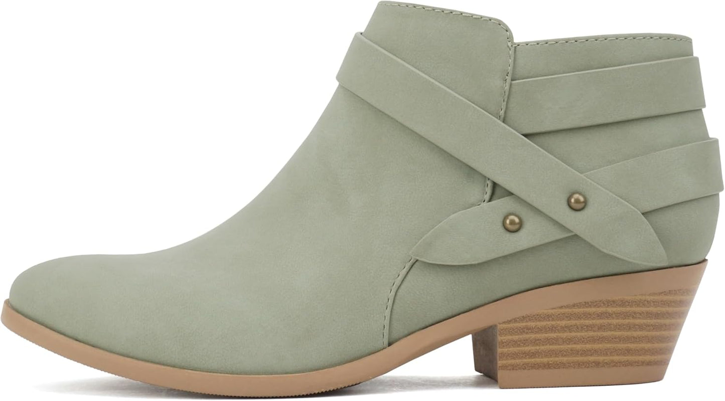 Soda SWEETEN Women's Fashion Closed Toe Ankle Bootie Block Heel