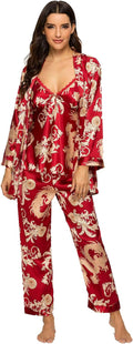 Escalier Women's Silk Satin Pajamas Set 3 Pcs - Soft Floral Nightwear