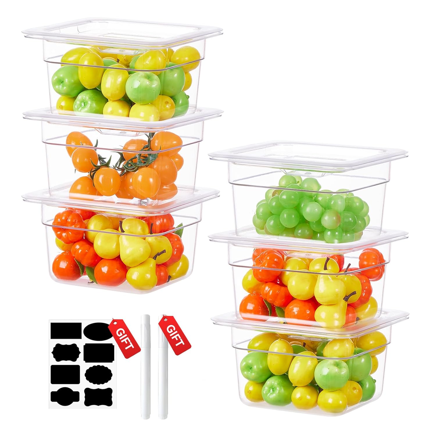 1/6 Size 4 Inch Clear NSF Polycarbonate Food Pan Set of 9