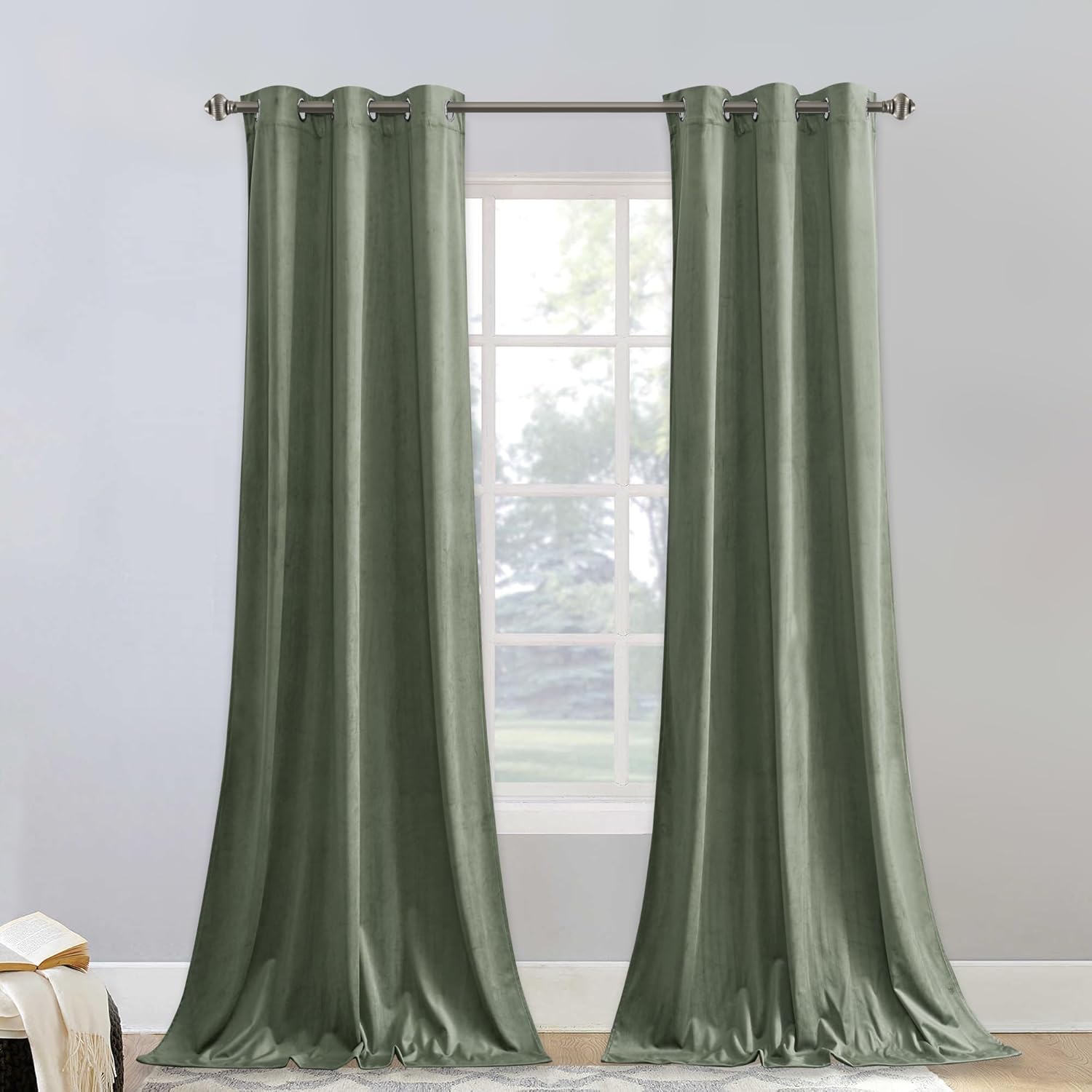 StangH Sage Green Velvet Curtains - Luxurious Thermal Drapes