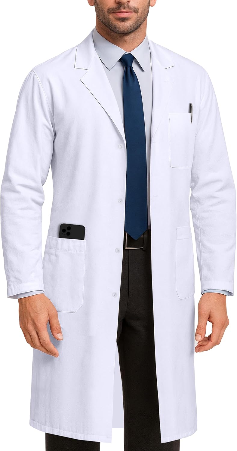Professional Lab Coat for Men - Long Sleeve Medical Coat