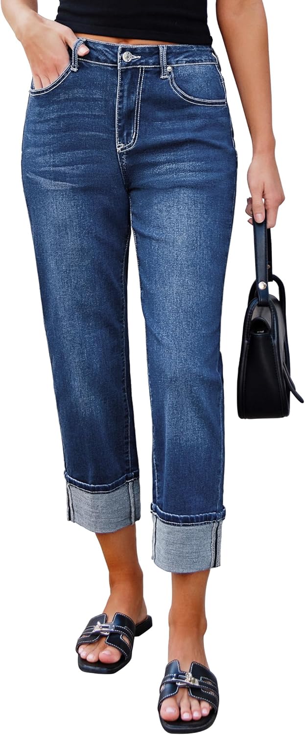 luvamia Straight Leg Jeans for Women with Cuffed Hem Style