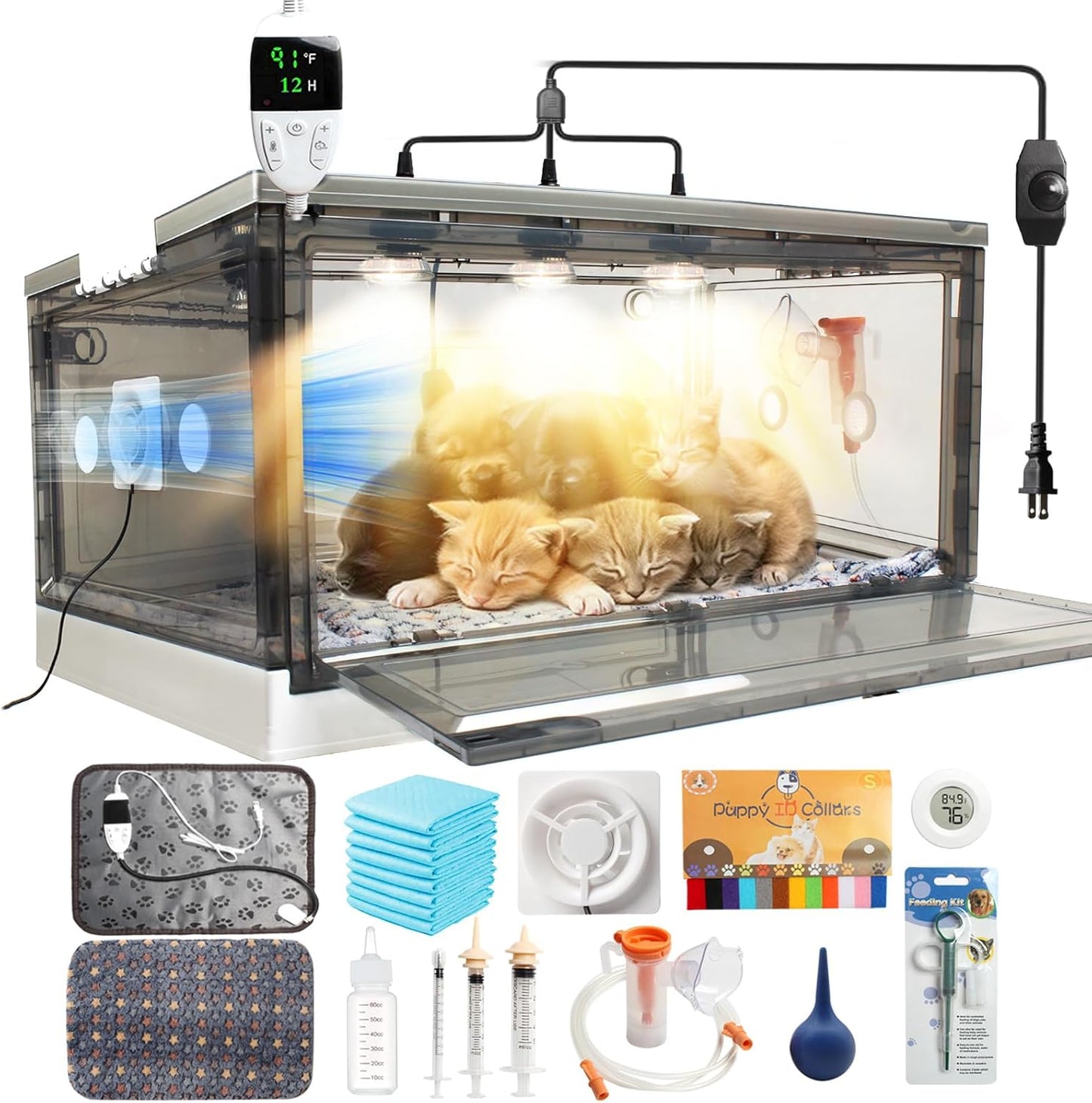 Puppy Incubator with Heating and Fan for Newborn Pets Care