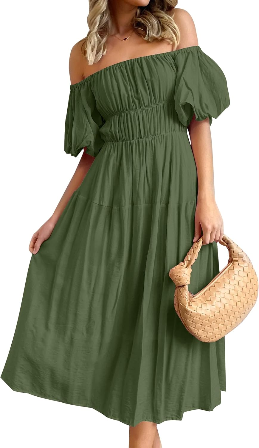 ZESICA Women's Sexy Boho Off Shoulder Midi Dress for Parties