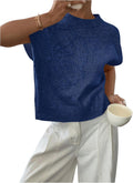 Womens Ribbed Floral Knit Short Sleeve Sweater - Soft, Loose Fit