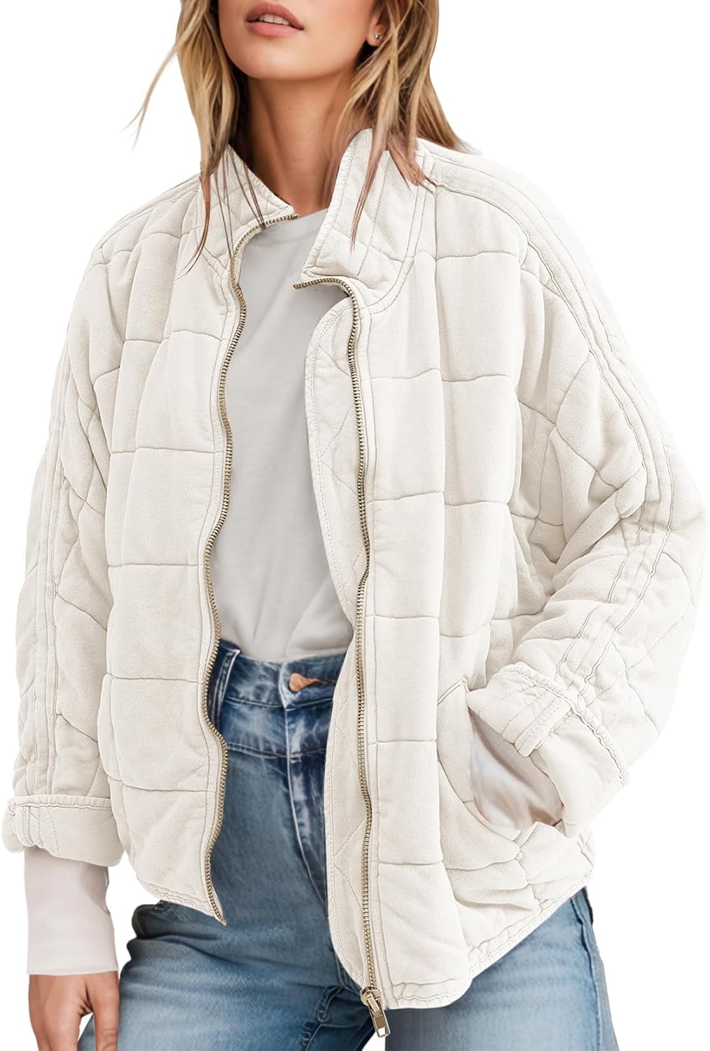 Womens Winter Dolman Long Sleeve Quilted Jacket Coat for Warmth