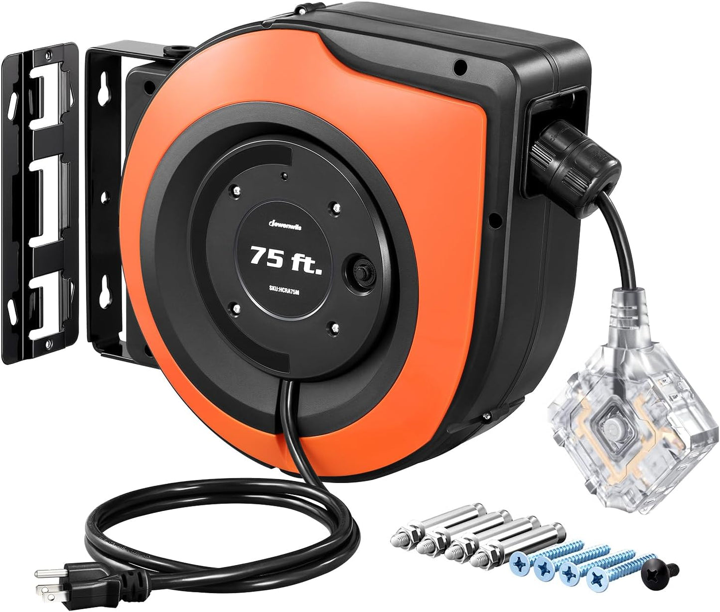 DEWENWILS 75 FT Retractable Extension Cord Reel with 6 Outlets