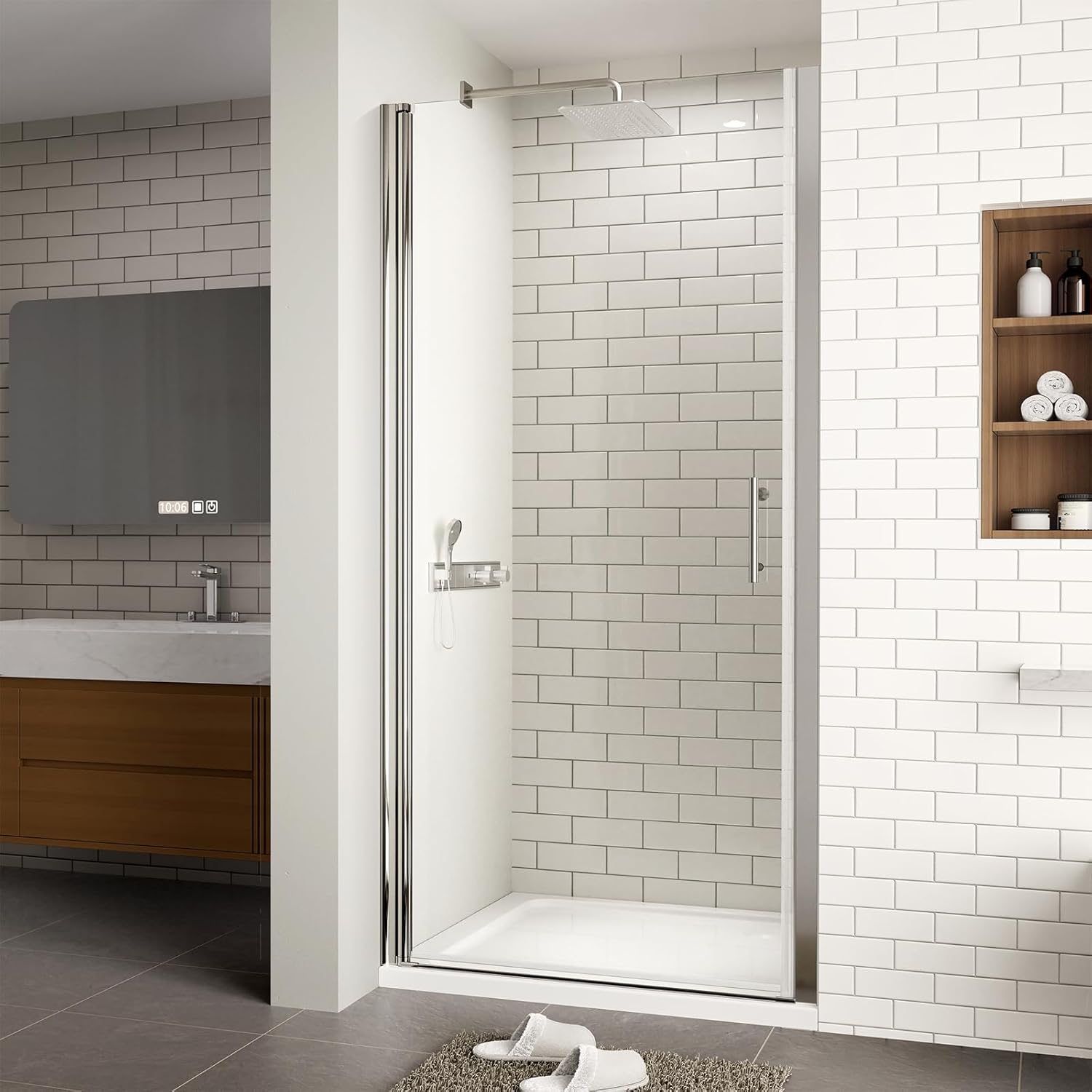 Frameless Pivot Shower Door with Clear Tempered Glass Design