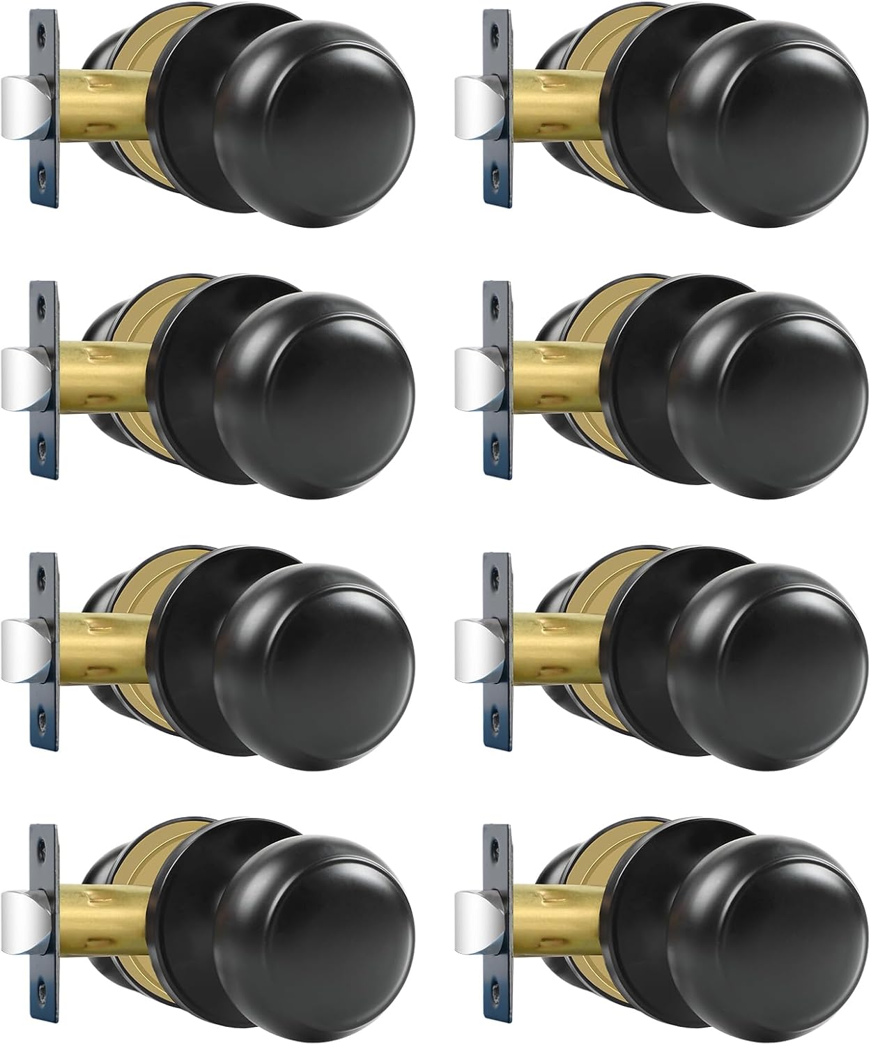Passage Door Knobs 8 Pack Matte Black for Hallway & Closet