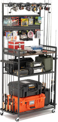 Fishing Rod Holders for Garage - 12-Rod Mobile Tackle Station