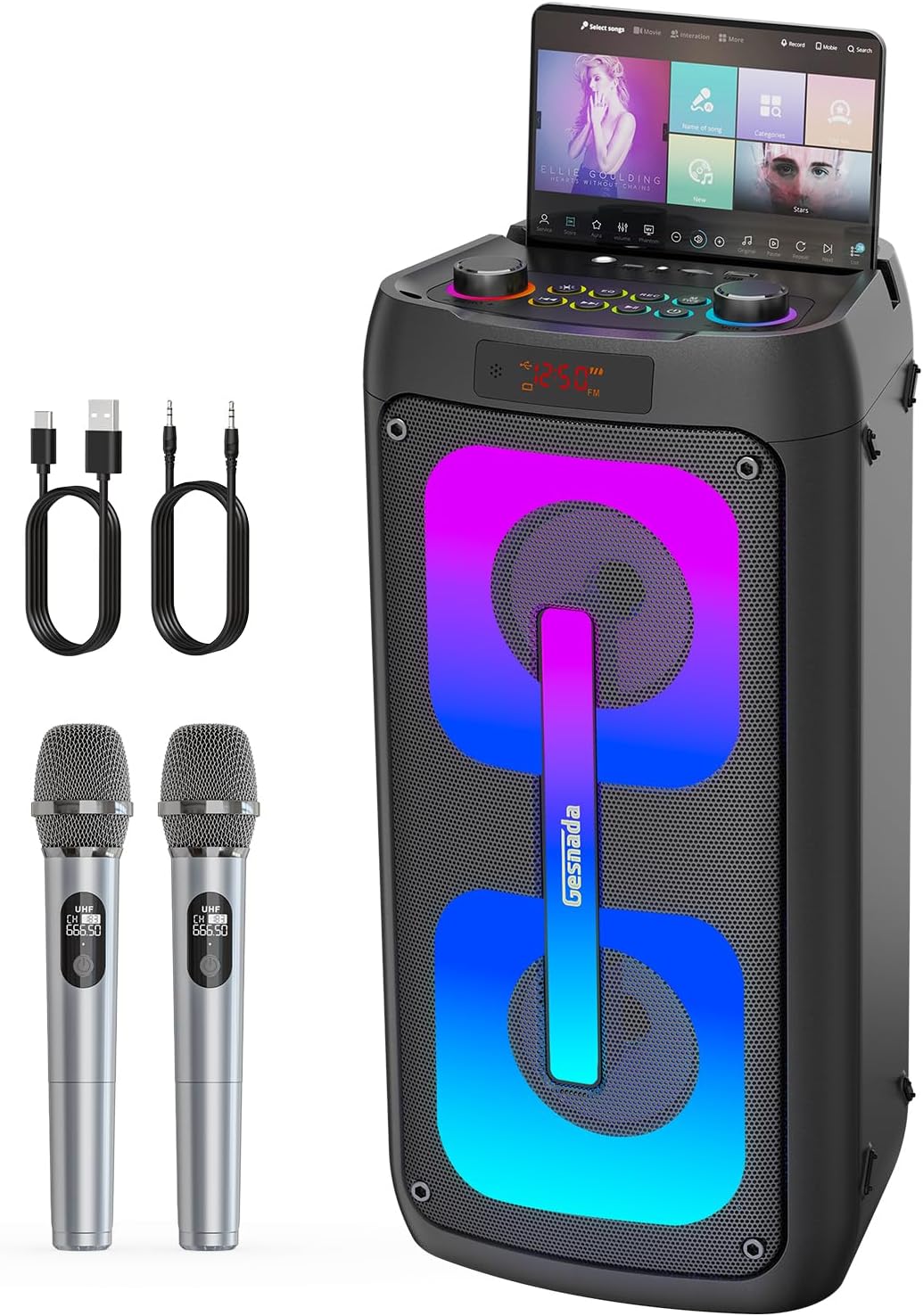 Karaoke Machine for Adults with Wireless Microphones and Lights