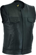 Leatherick Mens Black Motorcycle Vests - Classic Club Vest