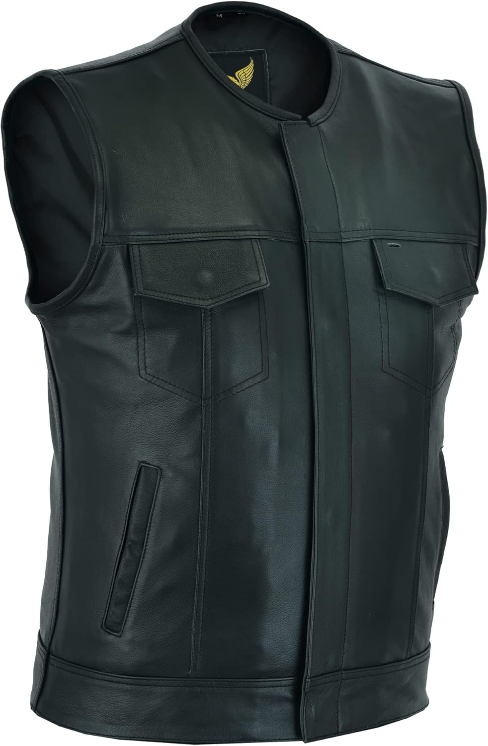 Leatherick Mens Black Motorcycle Vests with Paisley Satin Liner