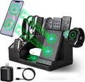 Black Leather Desk Organizer With Charging Station - Sleek Multi-Tool