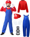 Halloween Costume Kids Plumber Jumpsuit with Hat Gloves Moustache