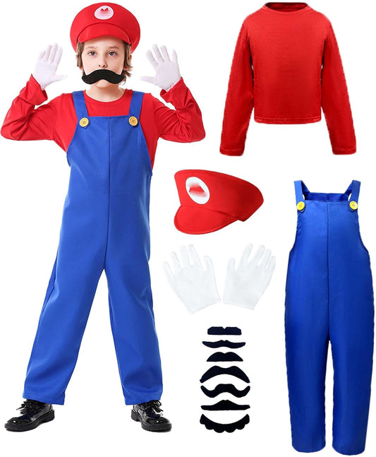 Halloween Costume Kids Plumber Jumpsuit with Hat and Gloves Set