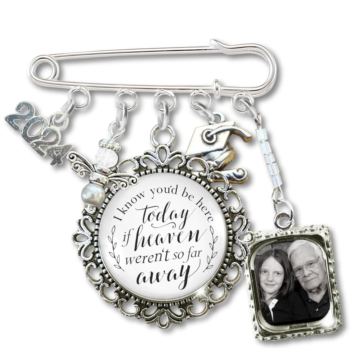 Missing You Graduation Charm Memorial Photo Frame Pin for Remembrance