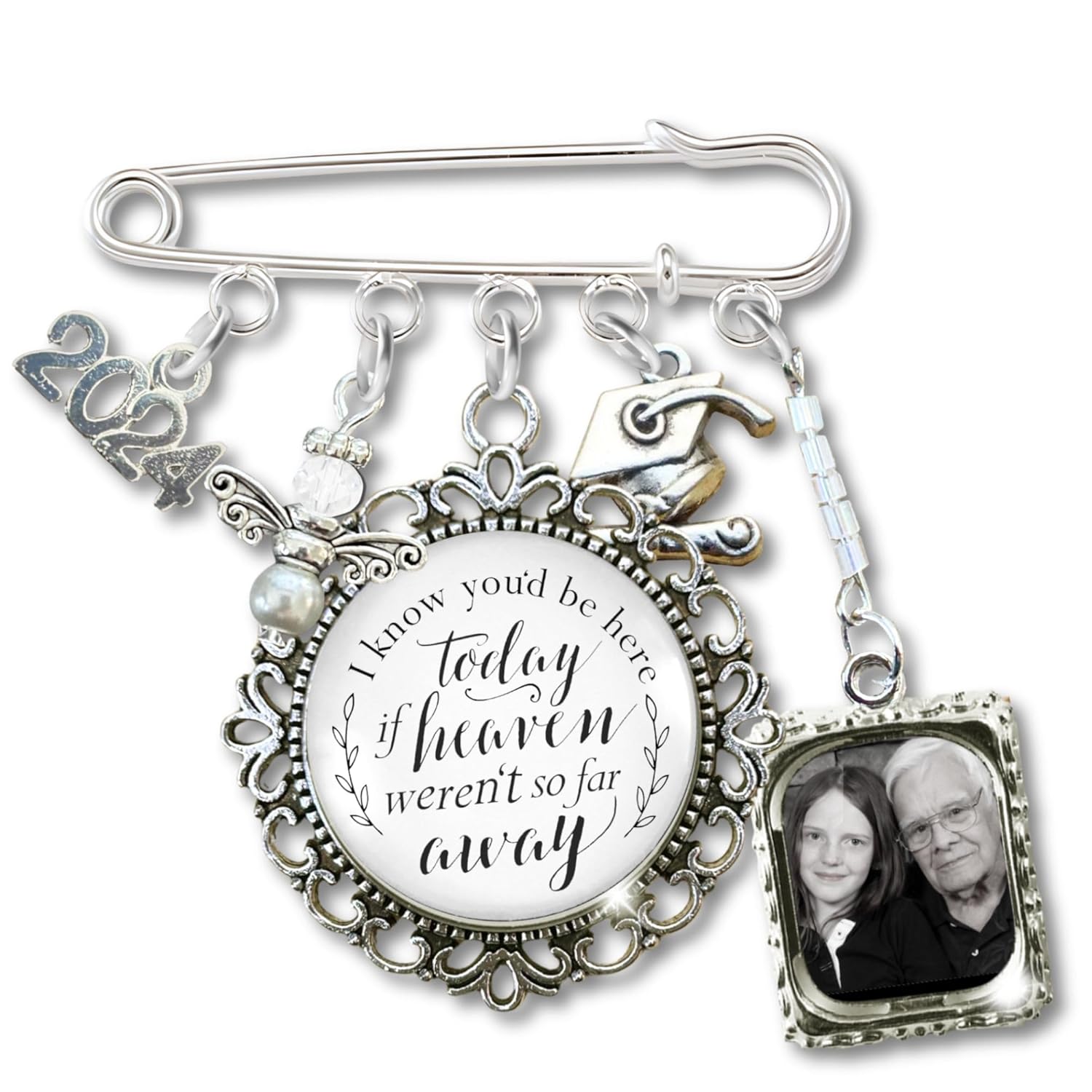 Missing You Graduation Charm Memorial Photo Frame Pin for Remembrance