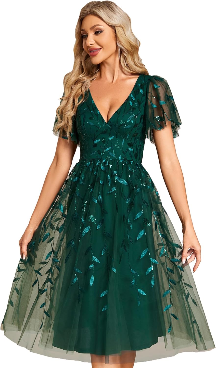Elegant A-Line Wedding Guest Dress - Embroidered Tulle & Sequins
