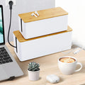 Cable Management Box 2 Pack Wooden Style Large Desktop Organizer