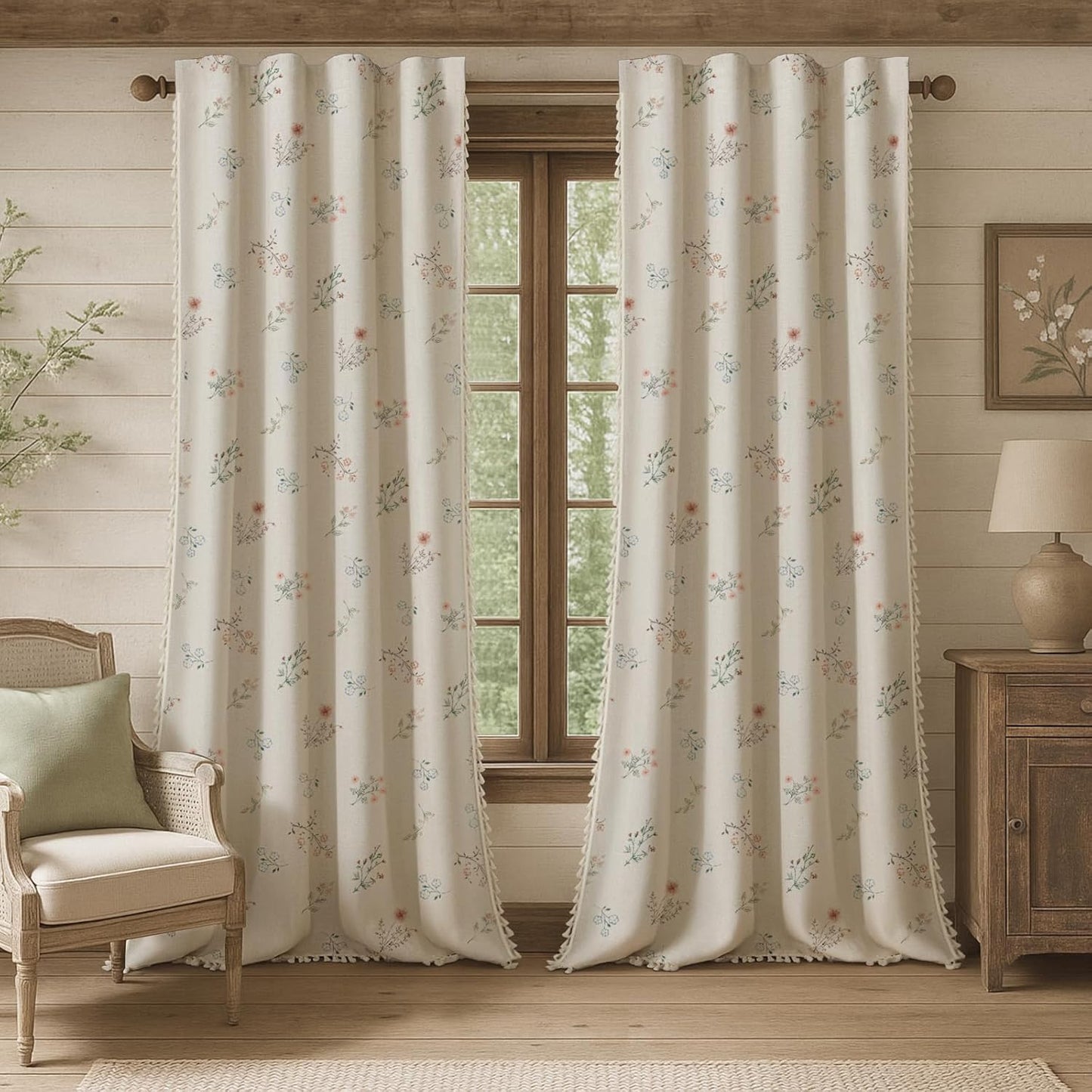 Farmhouse Floral Curtains 96 Inches Long for Elegant Living Rooms