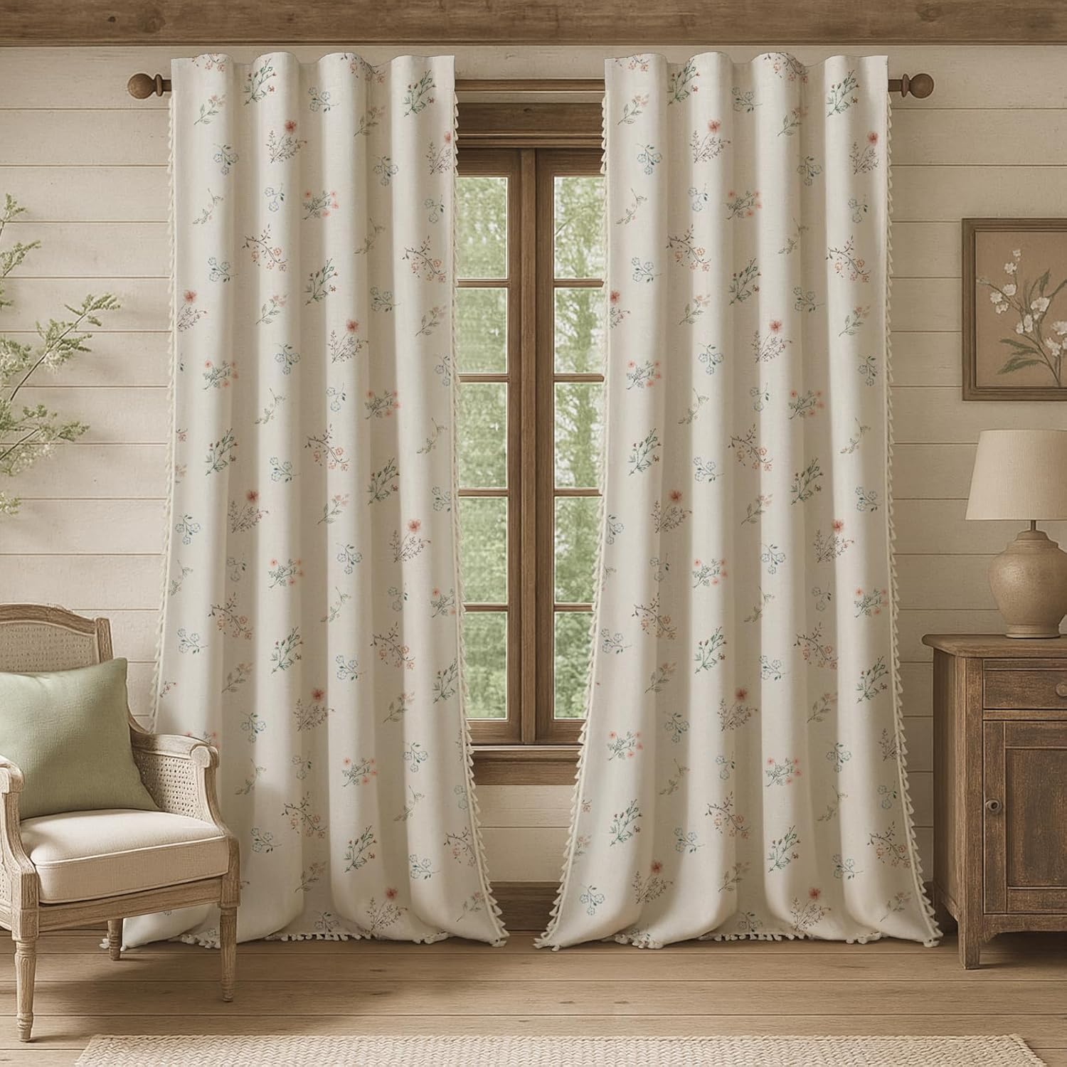 Farmhouse Floral Curtains 96 Inches Long for Elegant Living Rooms