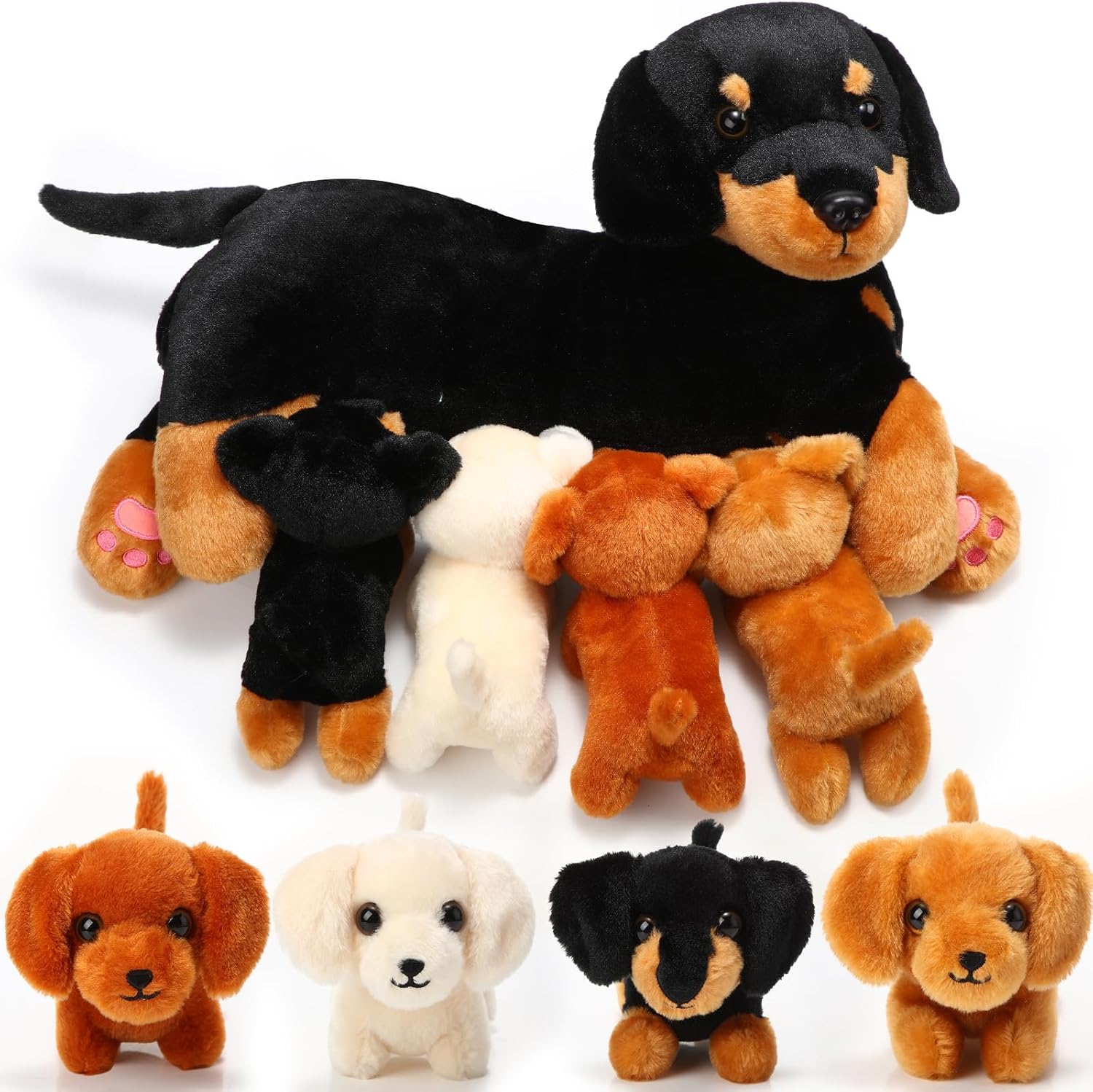 Honoson Nurturing Dog Mommy Plush Set with 4 Baby Puppies