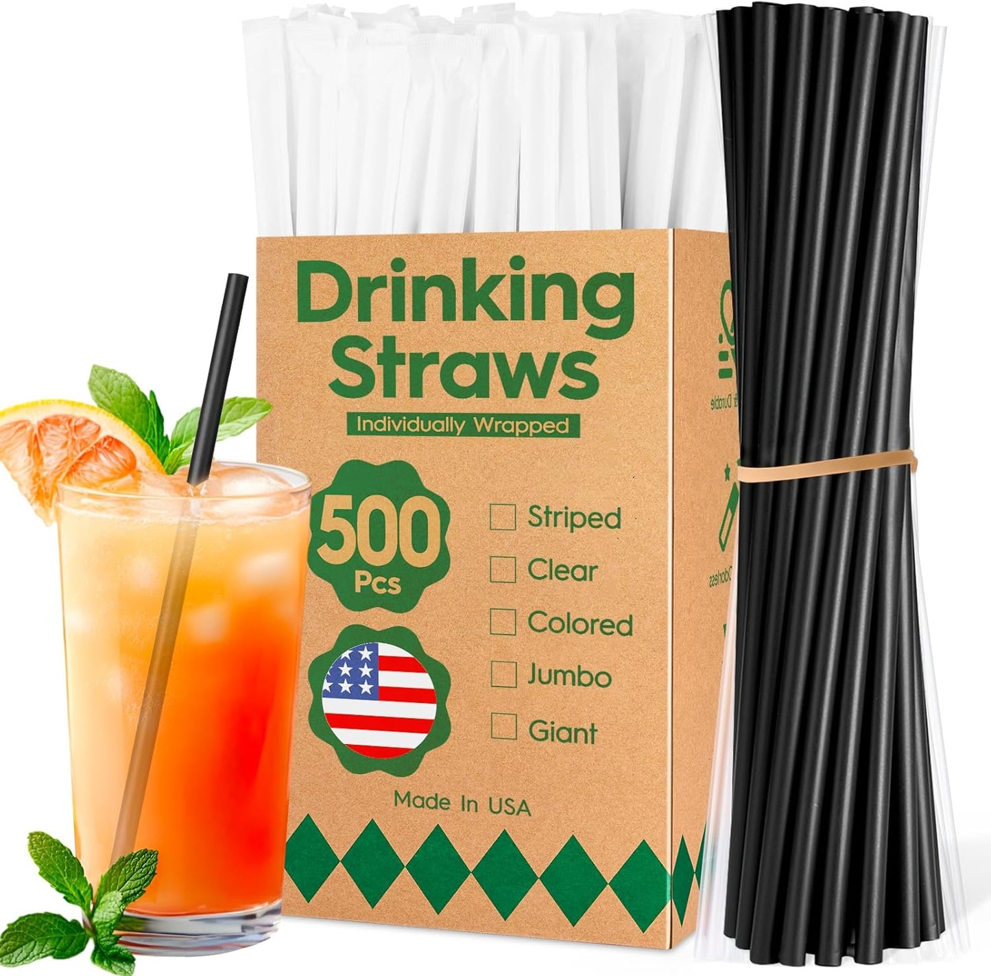Disposable Drinking Straws 2000 Count Black 10.25 in Long