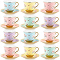 Set of 12 Floral Tea Cups and Saucers for Elegant Gatherings