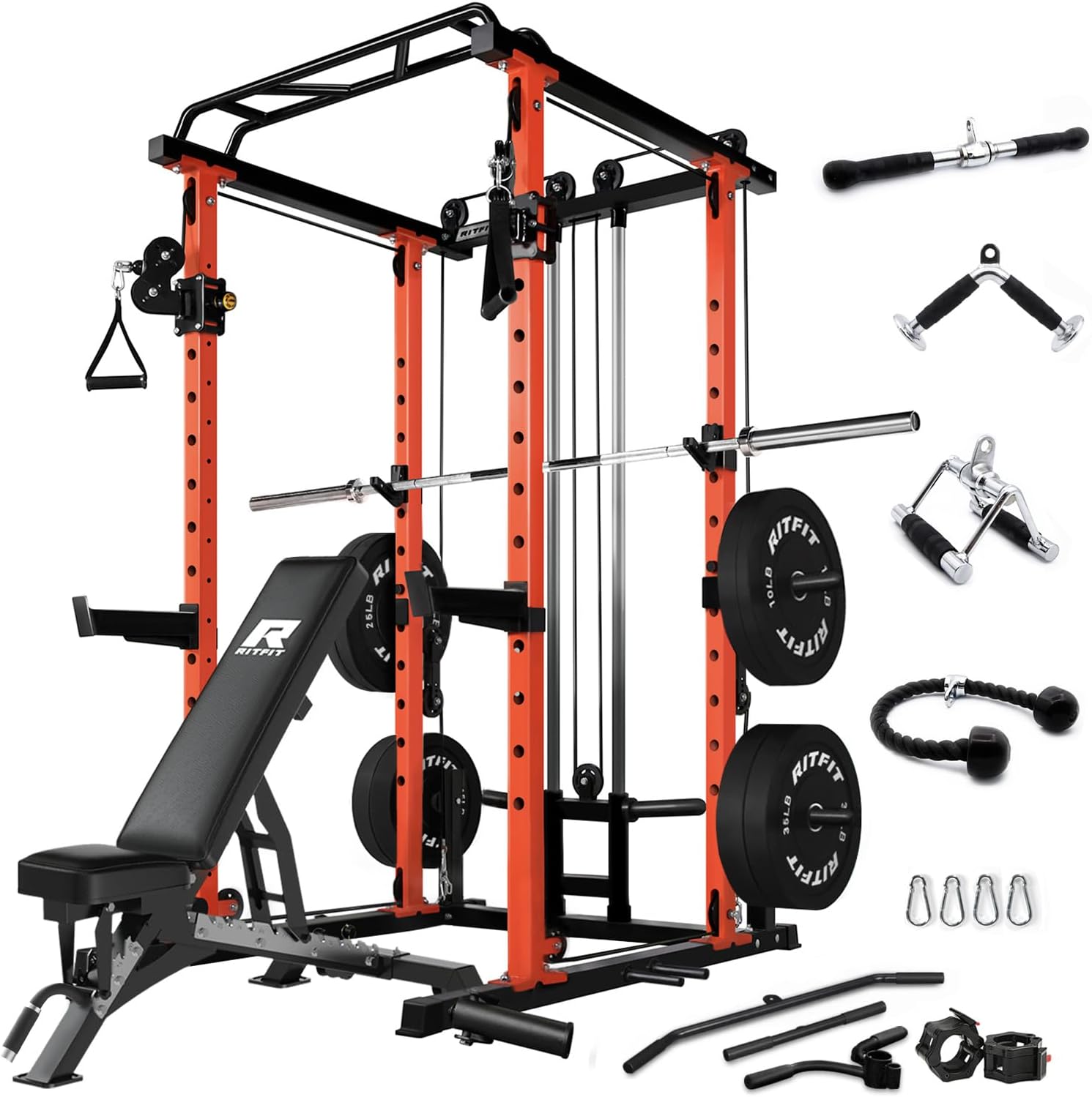 RitFit Squat Rack Power Cage with Cable Crossover, 1000LBS Capacity
